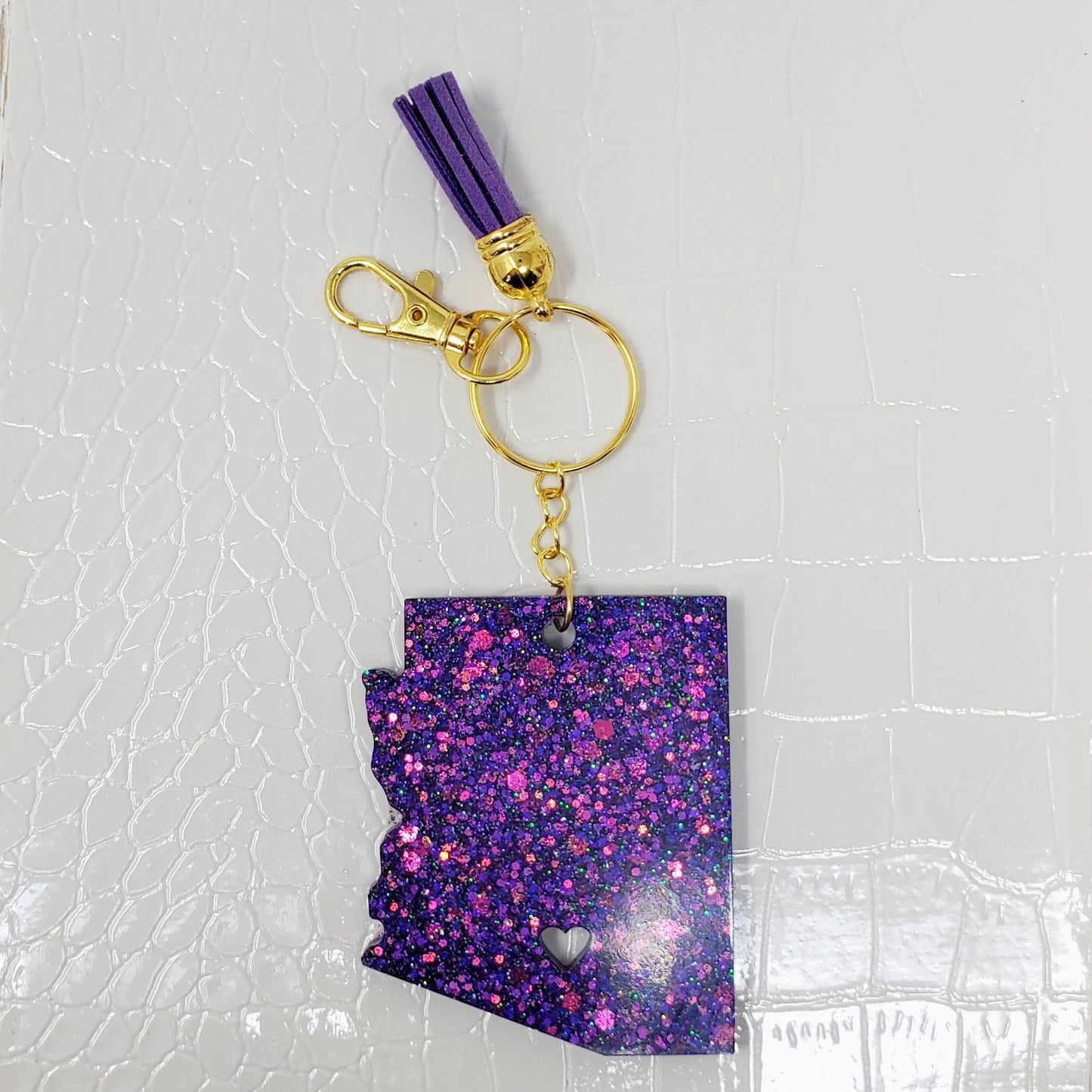 "Purple Shine" Glitter Arizona shape keychain