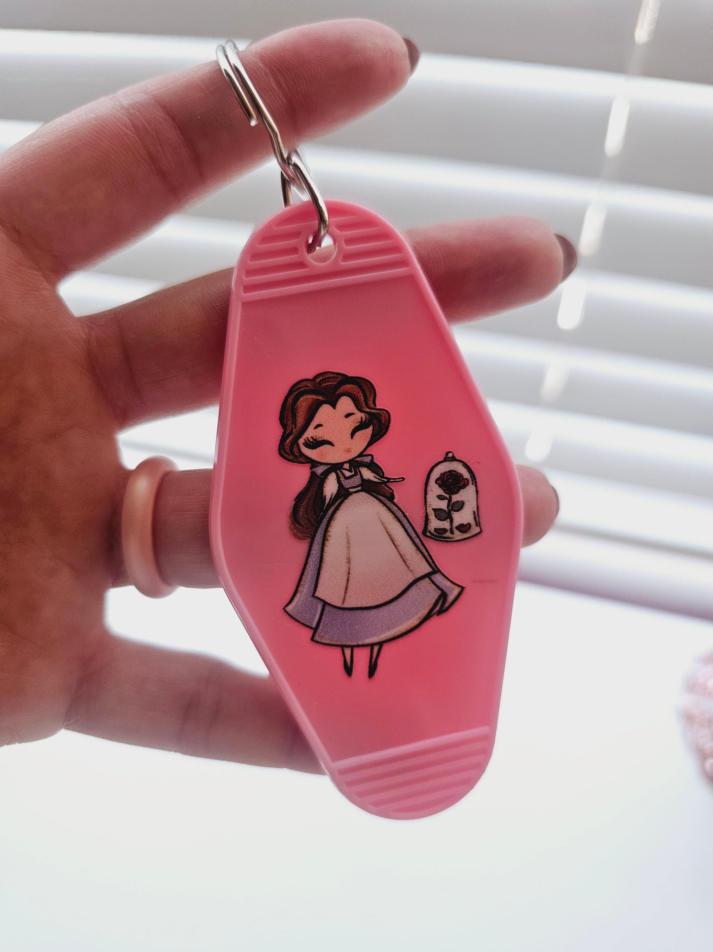 Belle pink Motel style keychains