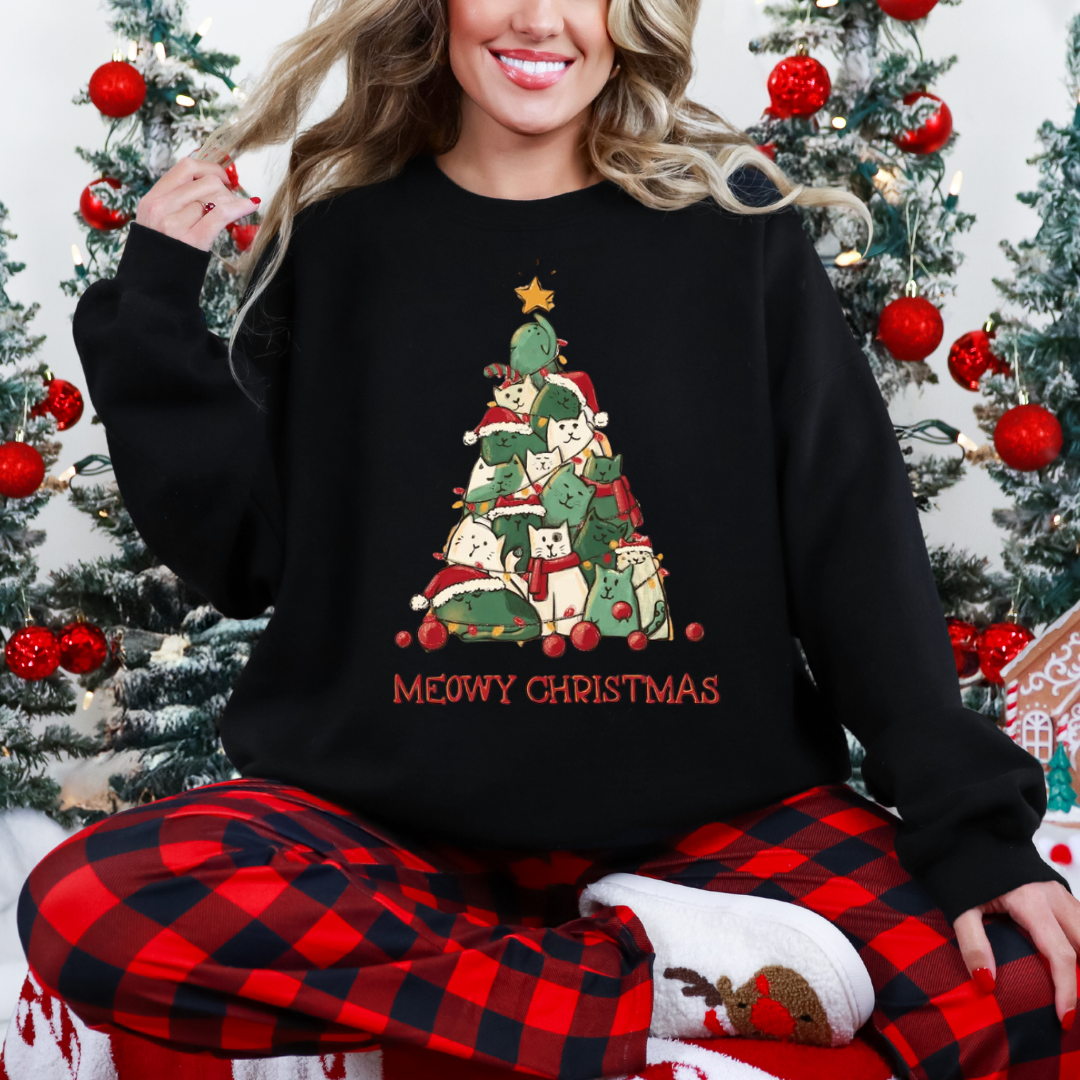 Meowy Christmas Tree Crewneck Sweatshirt