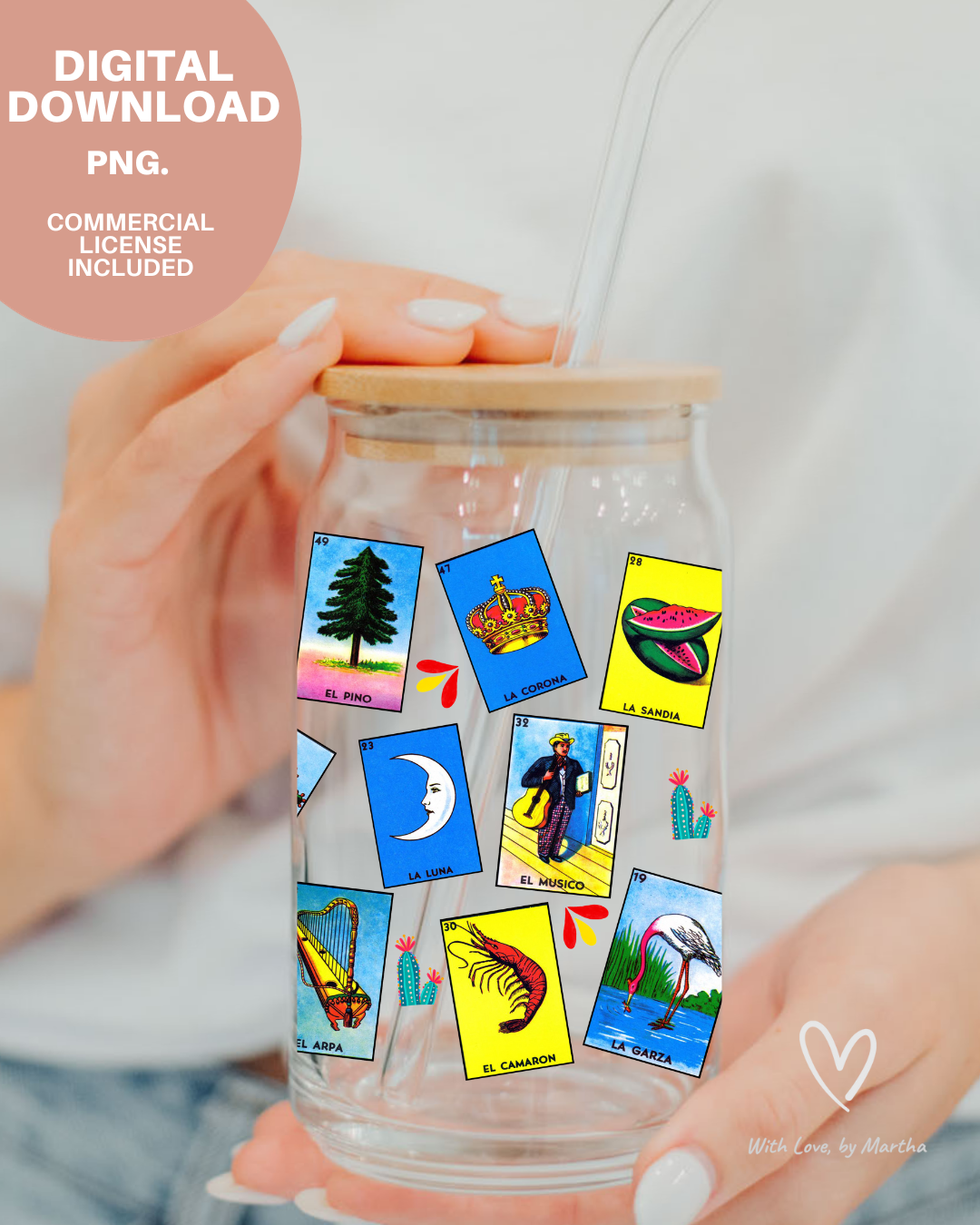 Mexican Loteria Game 16oz Libbey Glass Can Wrap PNG- Digital Download