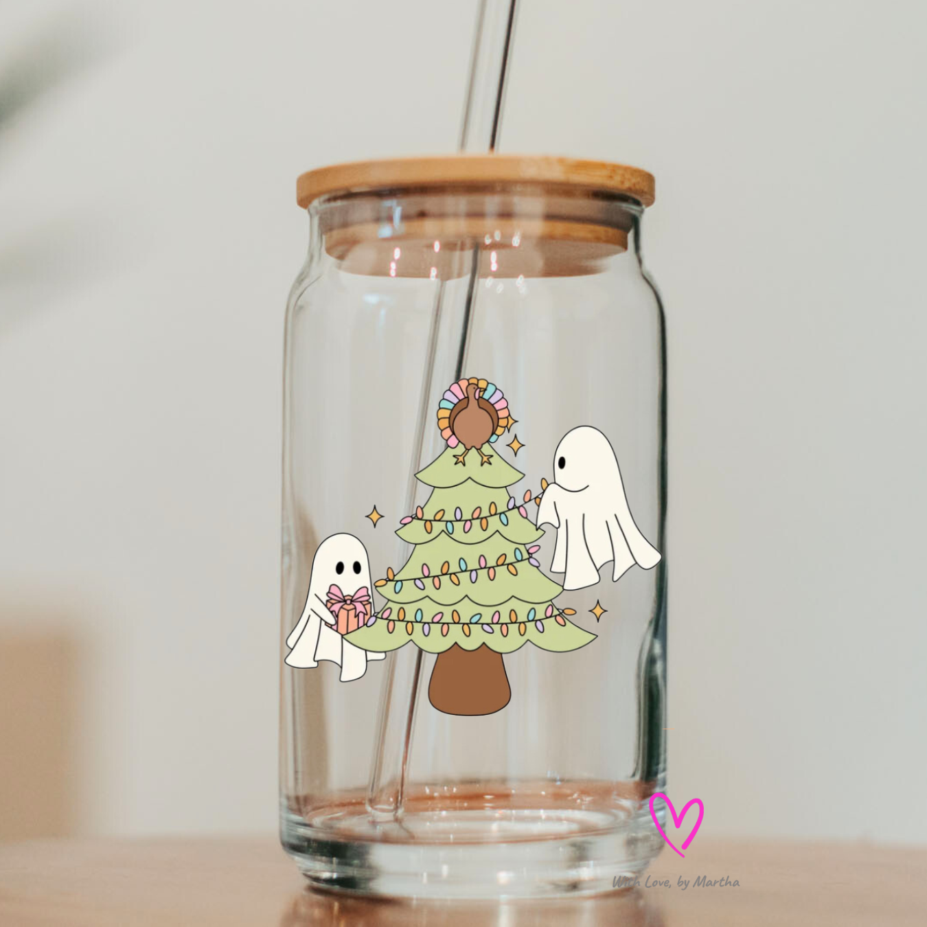 HalloThanksMas Glass Cup 16oz