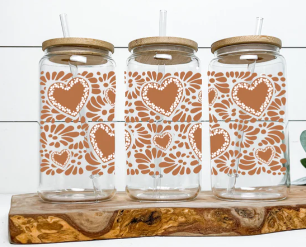 Barro Hearts (Cielito Lindo) Talavera Glass cup 16oz