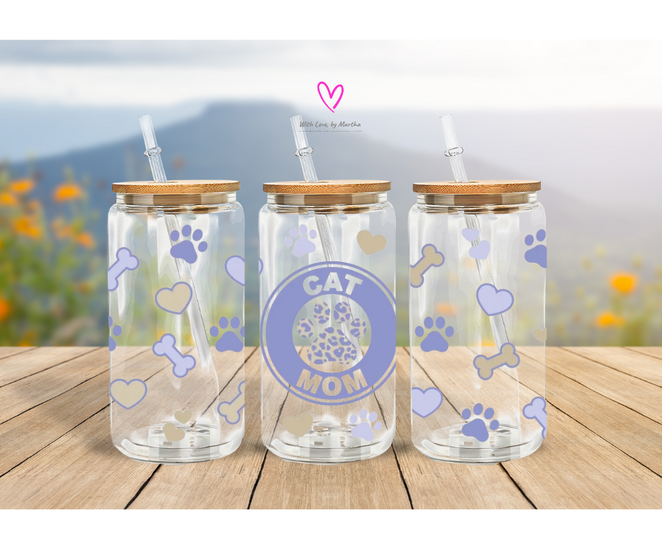 Cat Mom Glass cup 16oz