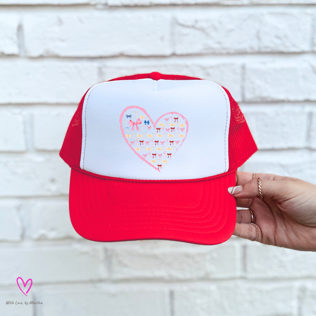 Pink Heart patriotic bows flag foam trucker hat