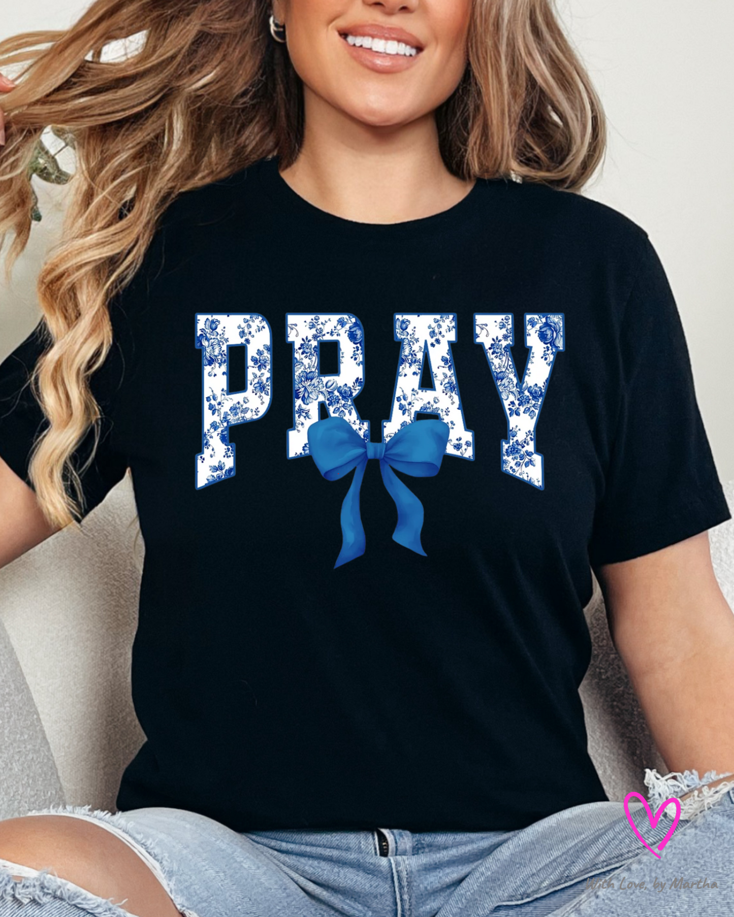 Pray Blue bow T-Shirt