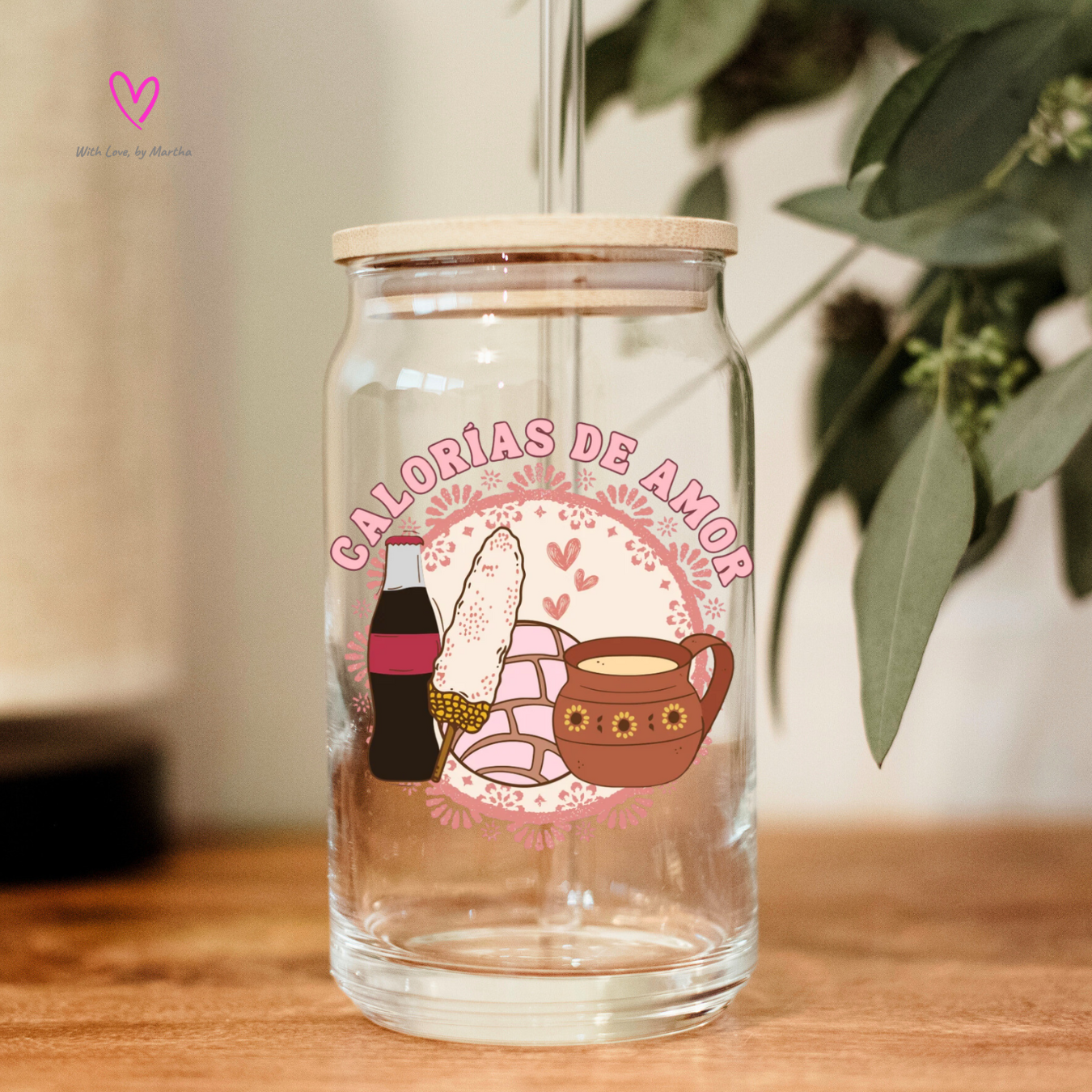 Calorias de amor Glass cup 16oz