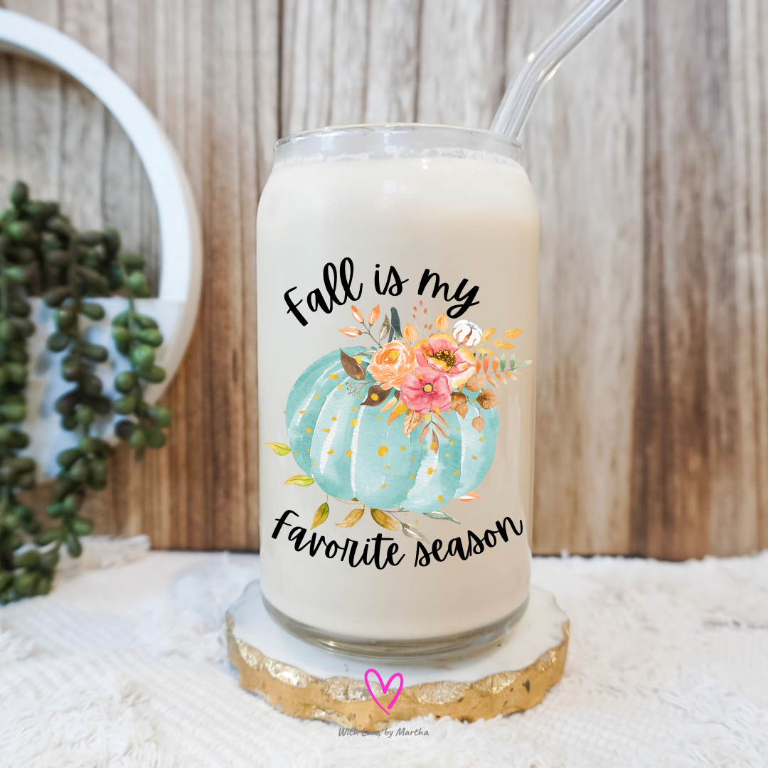 Fall is my favorite season teal pumpkin Glass Cup 16oz
