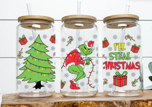 I'll steal christmas grinchy glass cup 16oz