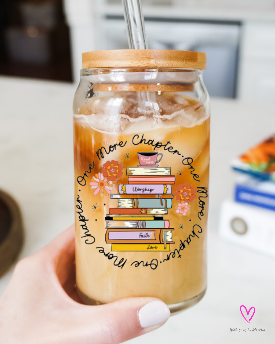 One more chapter (bible stack) Glass cup 16oz