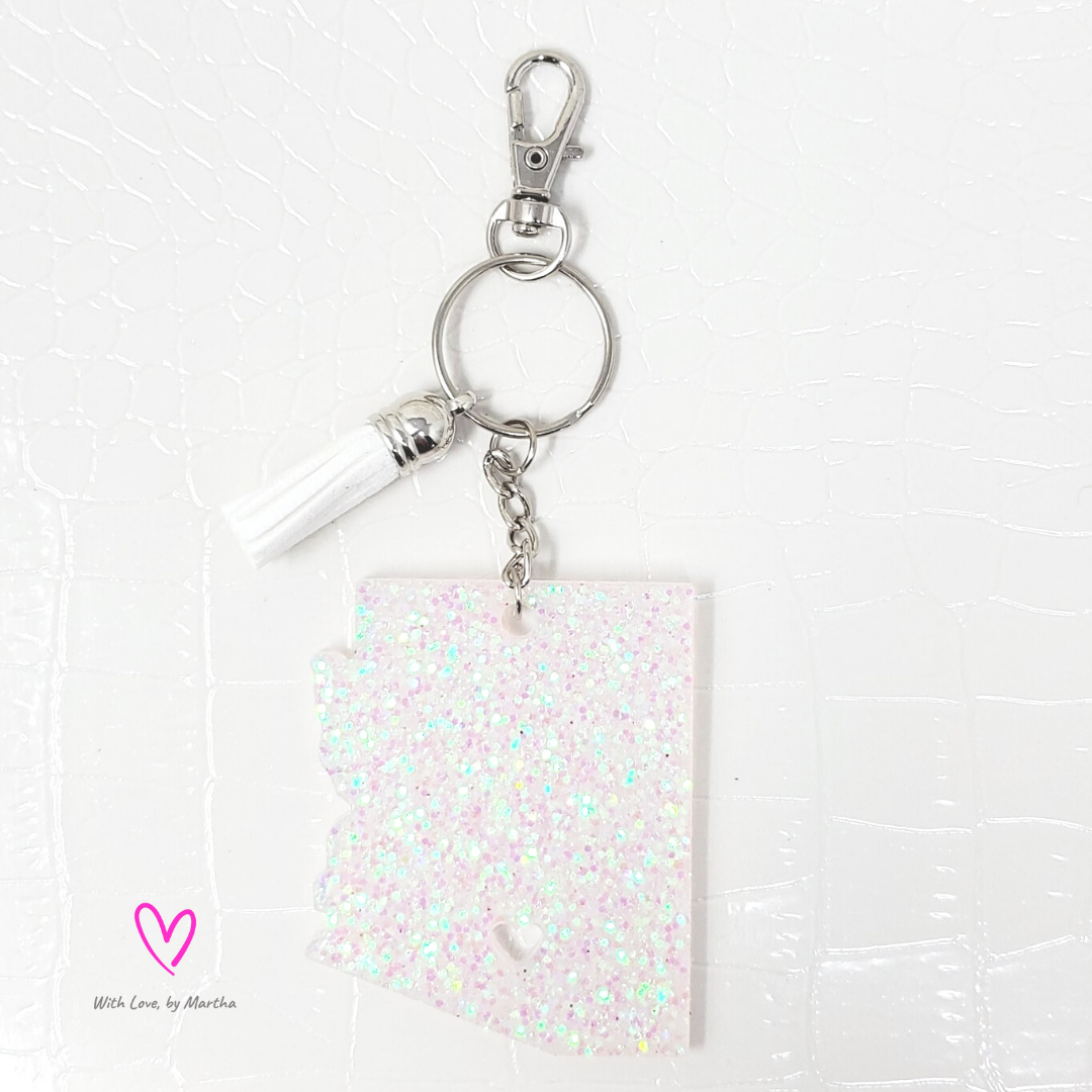 "Pink Snow" Glitter Arizona shape keychain