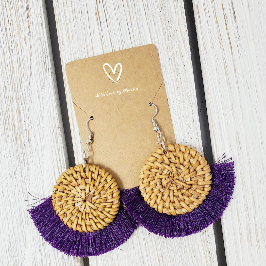Purple Fringe Tassles dangle earrings