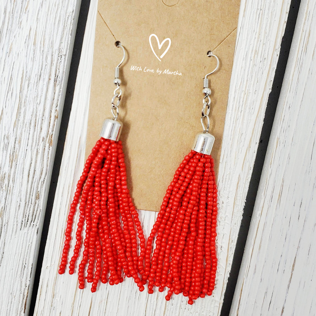 Red Beaded dangle earrings