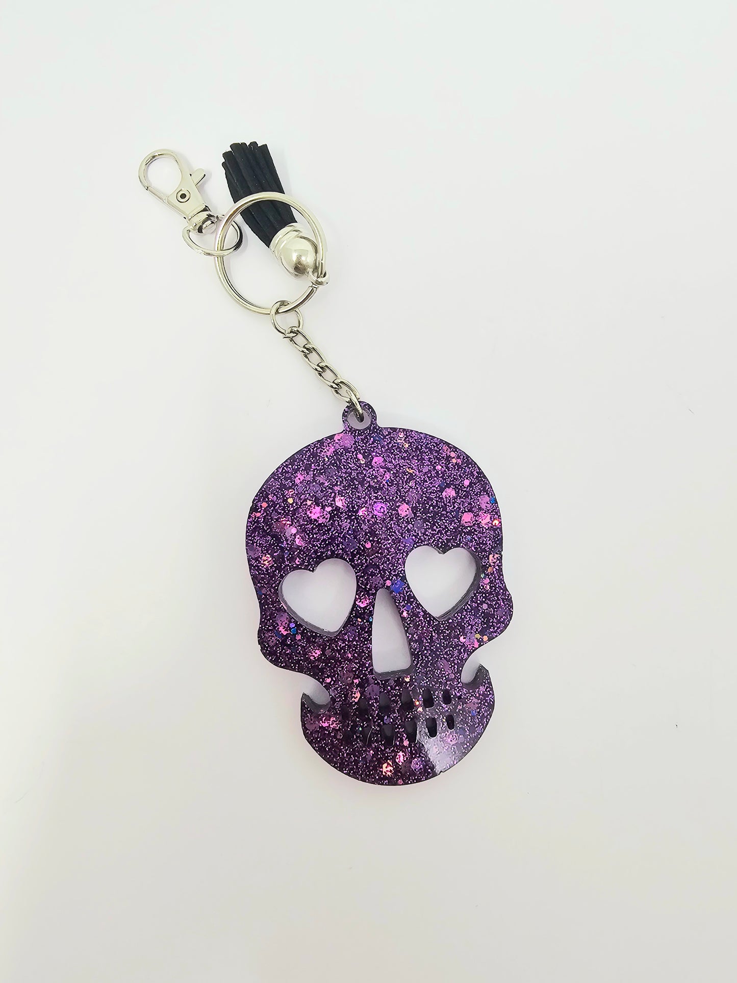 Purple glitter sugar skull keychain