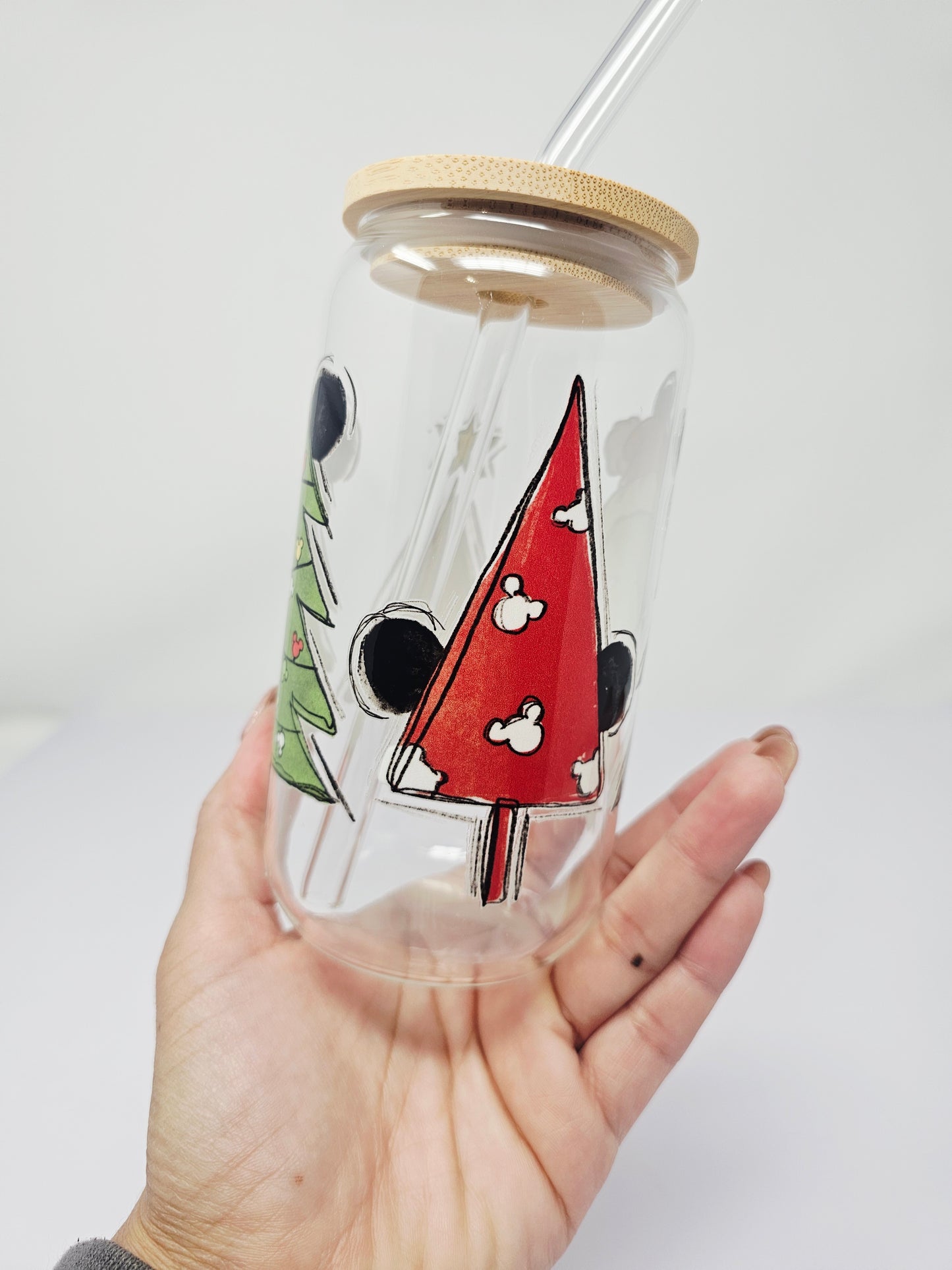 Christmas magical mouse trees glass cup 16oz