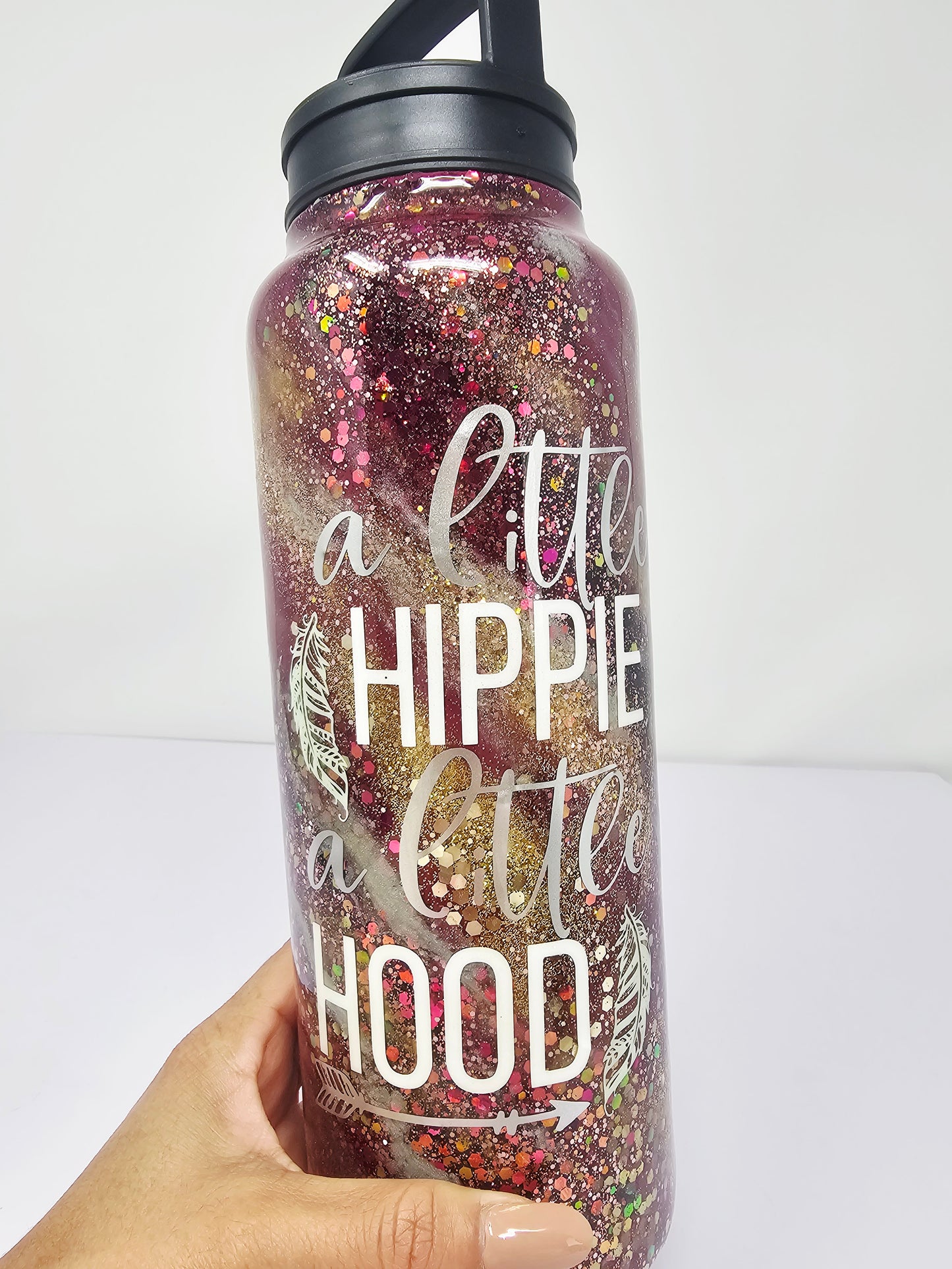 A little hippie a little hood 40oz glitter cup