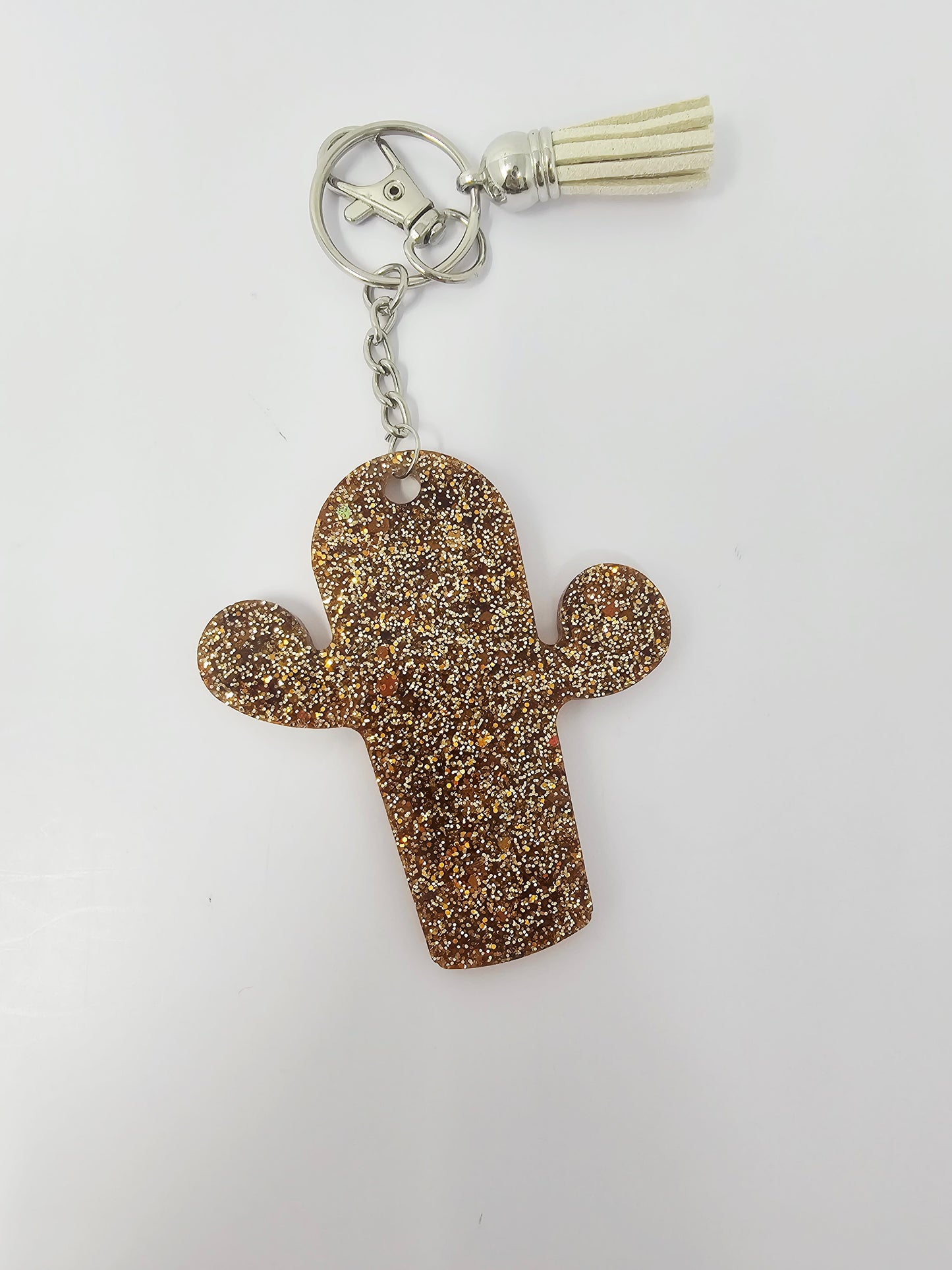 Champagne Brownđ” Cactus shape glitter keychain w/charm