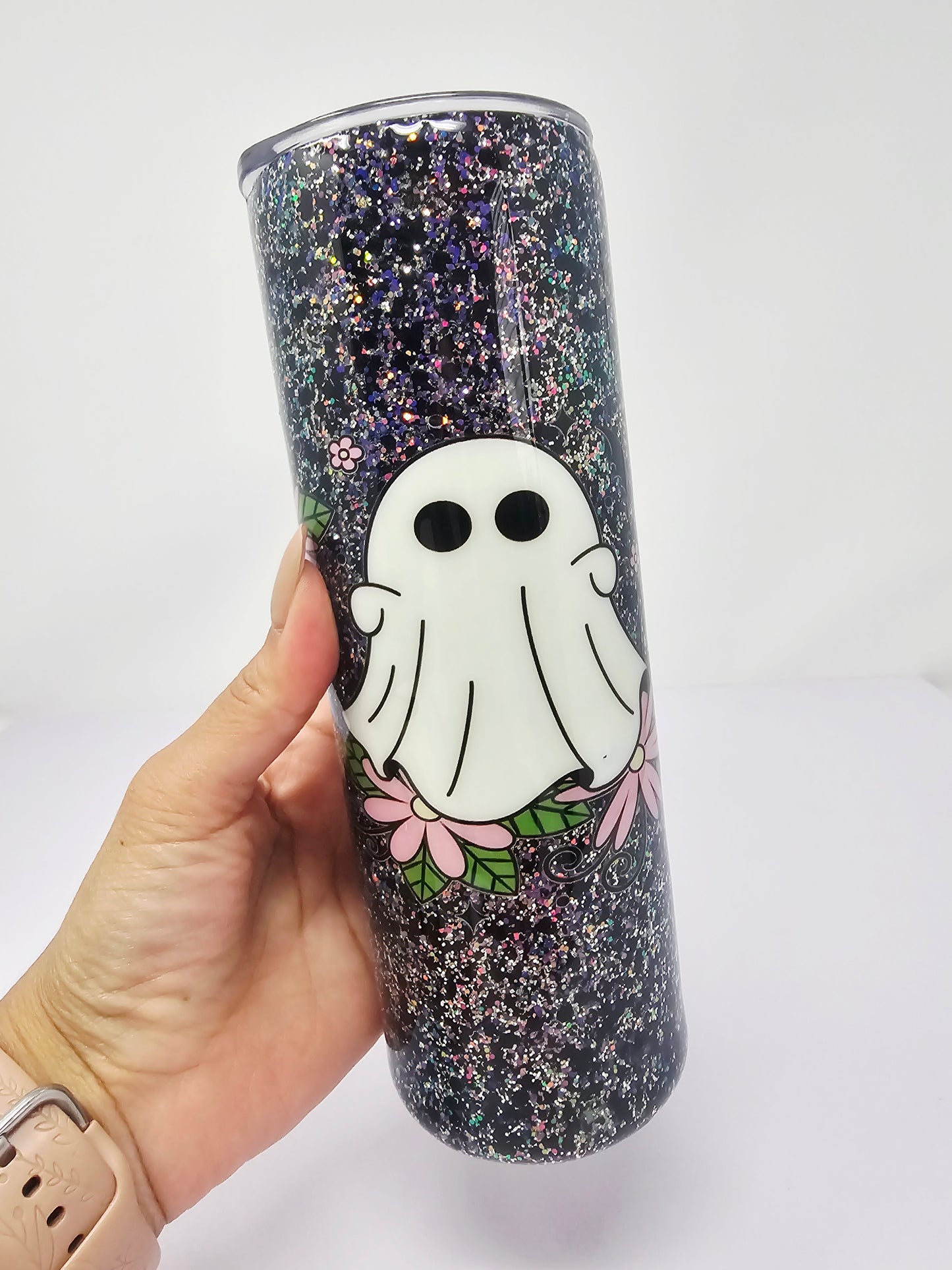 Ghost black silver 20oz glitter cup