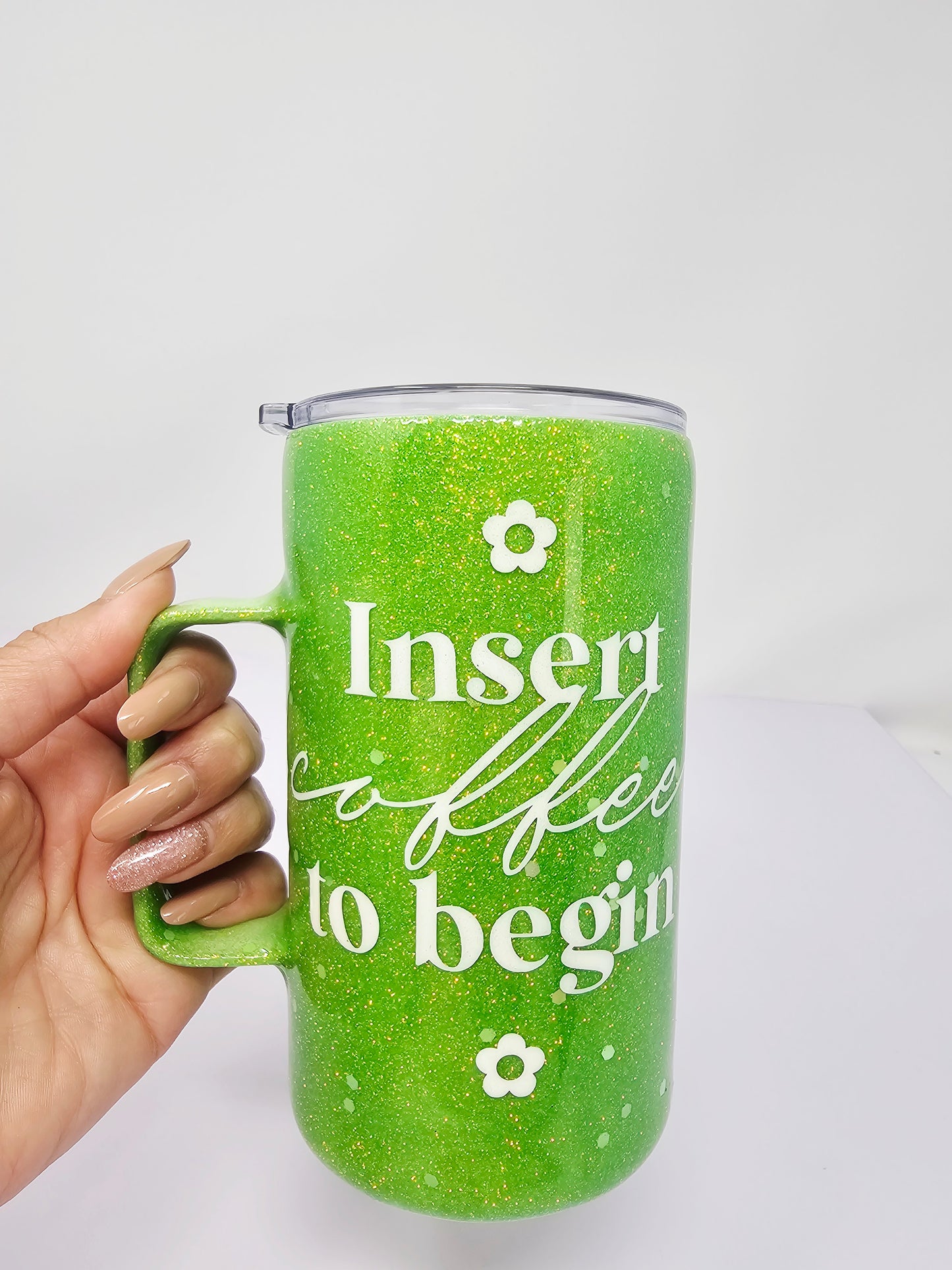 Insert Coffee to begin 12oz glitter cup