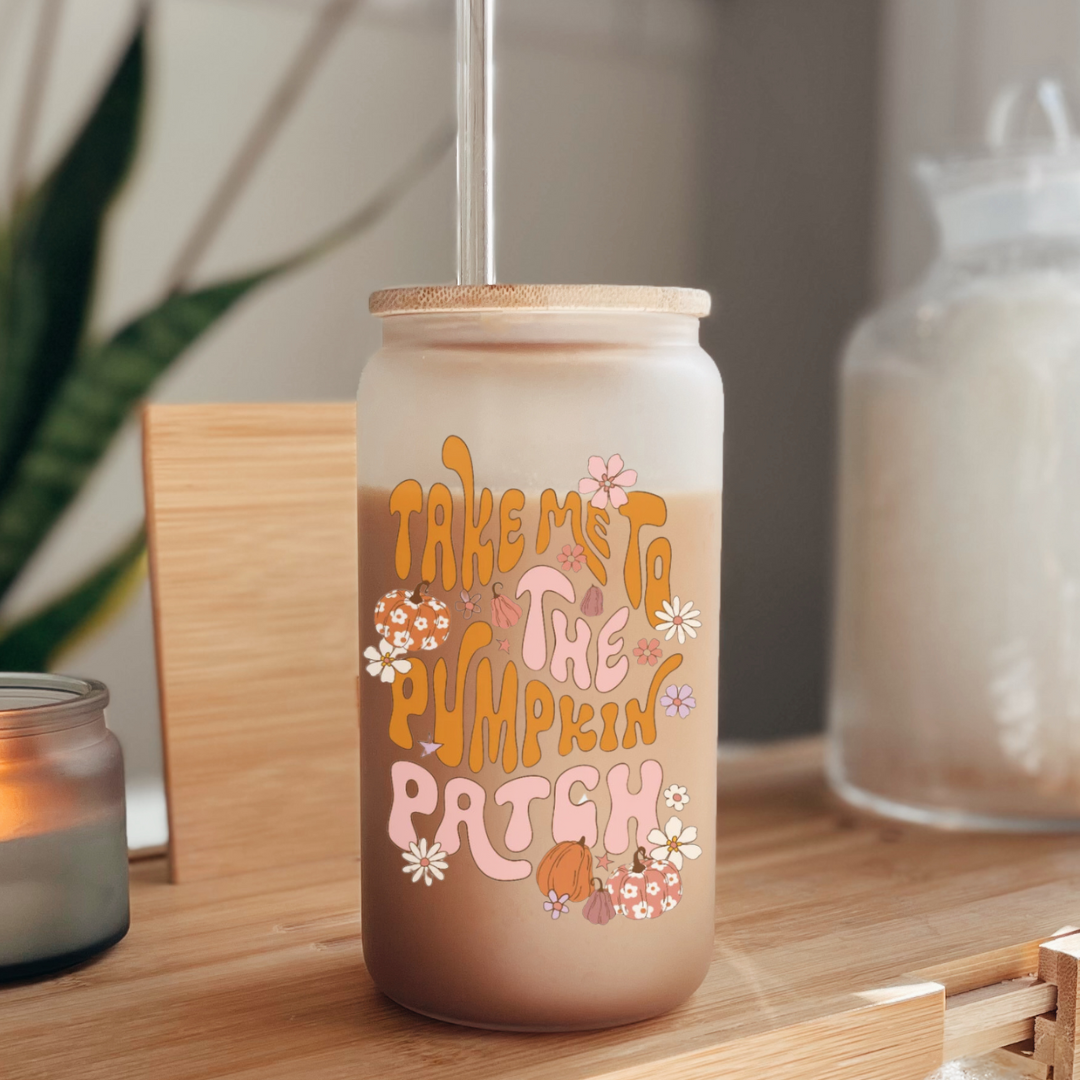 Take me to the pumpkin patch Glass mug 16oz