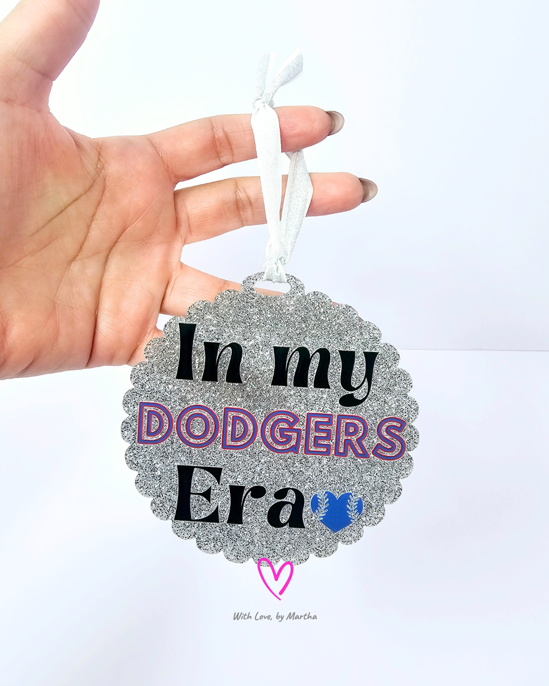 Silver Glitter Ornament- "In my Dodgers Era"