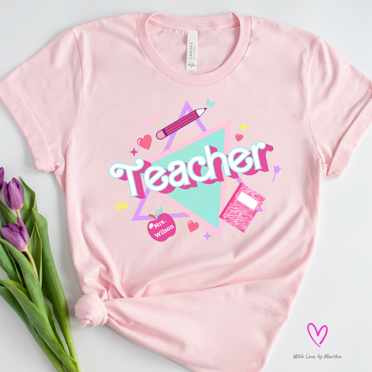 Teacher Retro 90's Barbie Theme Crewneck T-Shirt or Sweatshirt
