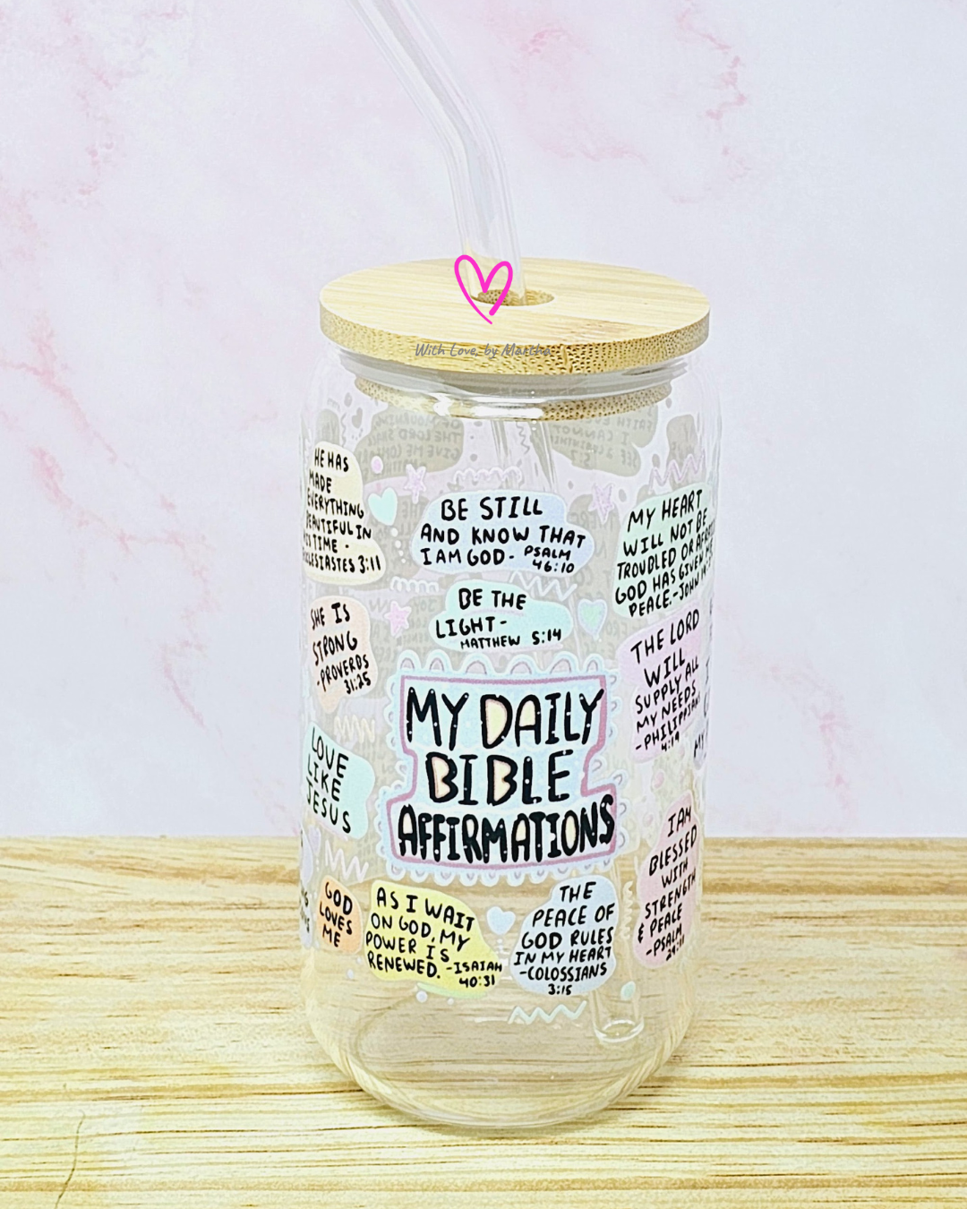 "My daily bible affirmations" Glass cup 16oz