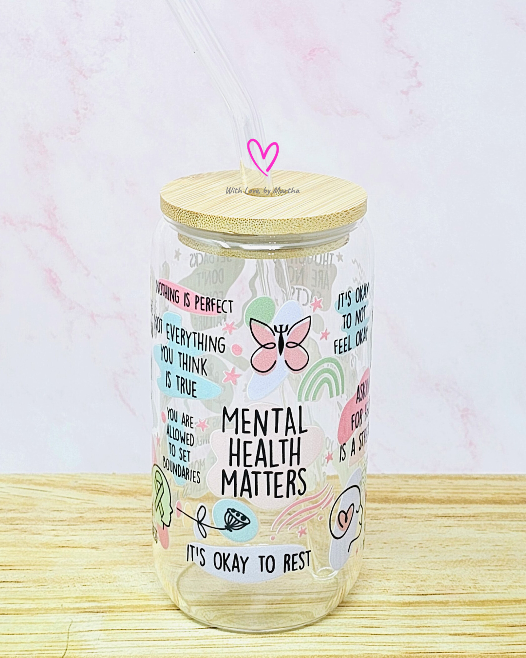 "Mental Health Matters" Glass Cup 16oz