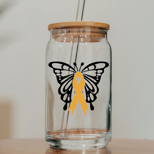 Butterfly Ribbon- Childhood Cancer Glass Cup