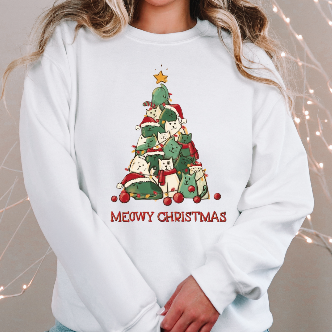 Meowy Christmas Tree Crewneck Sweatshirt