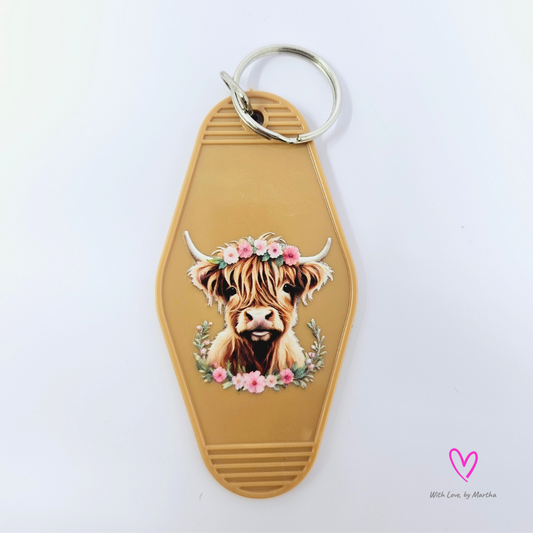 Highland Cow Motel style keychains