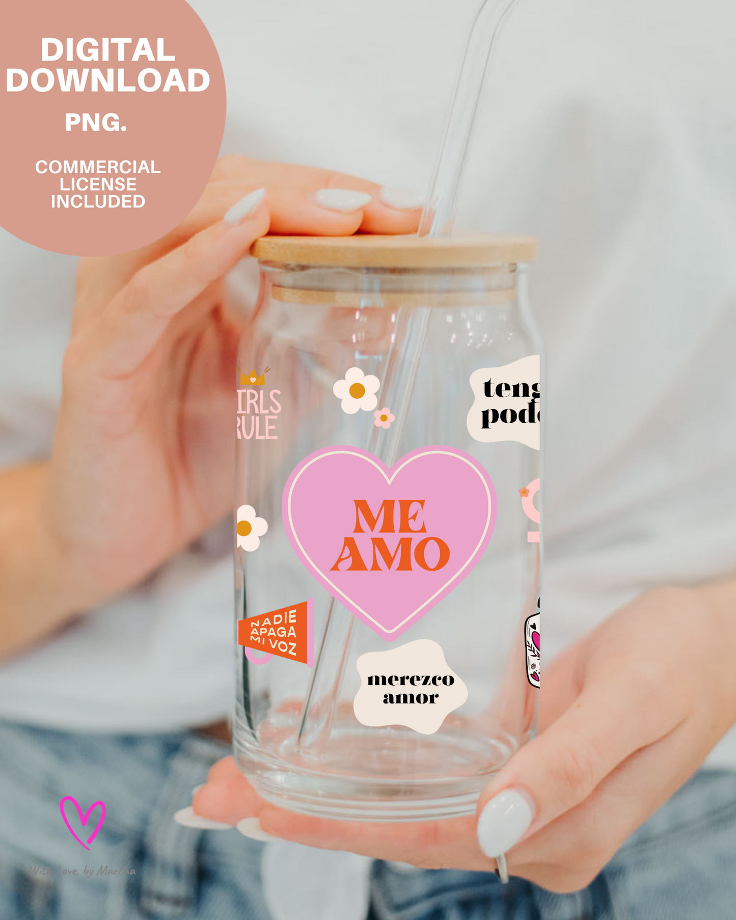 Amor Propio Self Love Spanish Affirmation 16oz Libbey Glass Can Wrap PNG- Digital Download