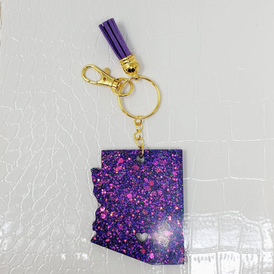 "Purple Shine" Glitter Arizona shape keychain