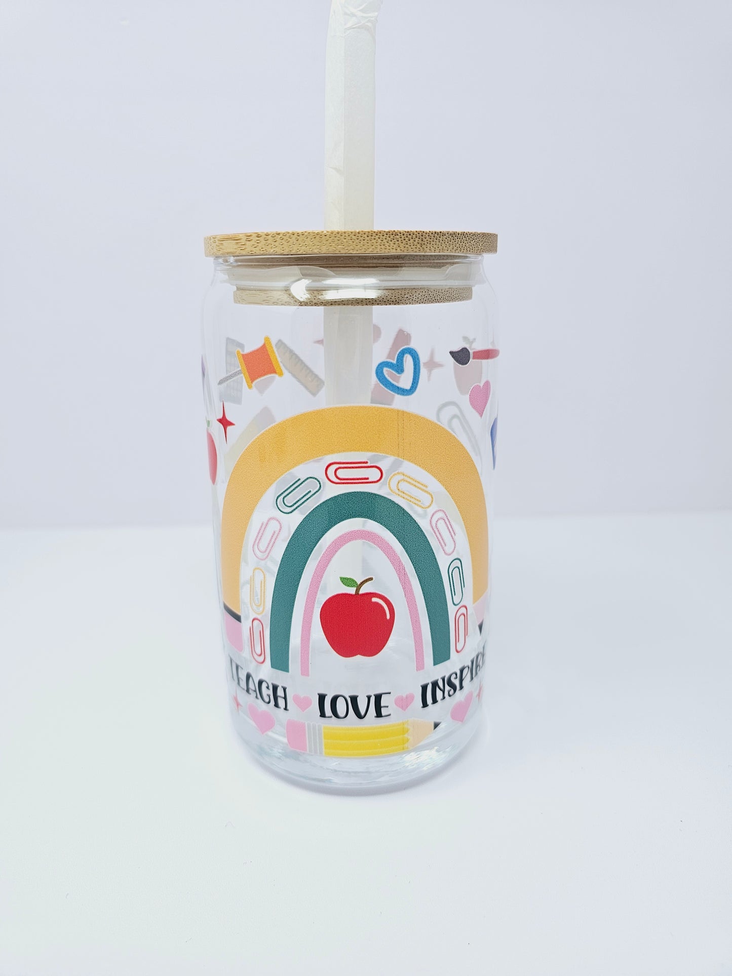 "Teach, Love, Inspire" Techer Glass Cup 16oz