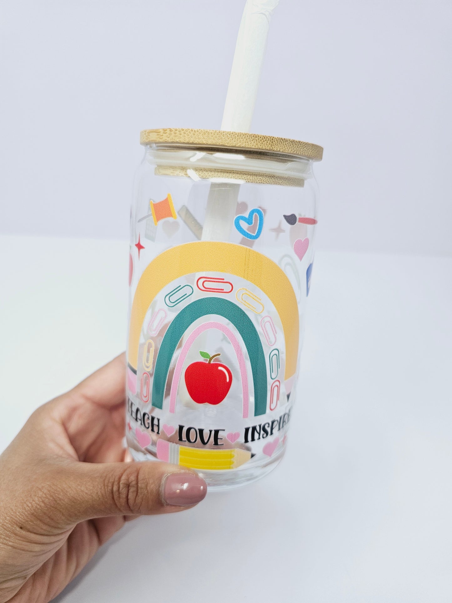 "Teach, Love, Inspire" Techer Glass Cup 16oz