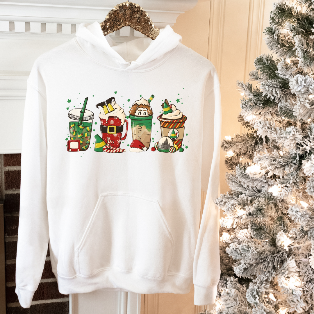 Elf Lattes Christmas White Hoodie