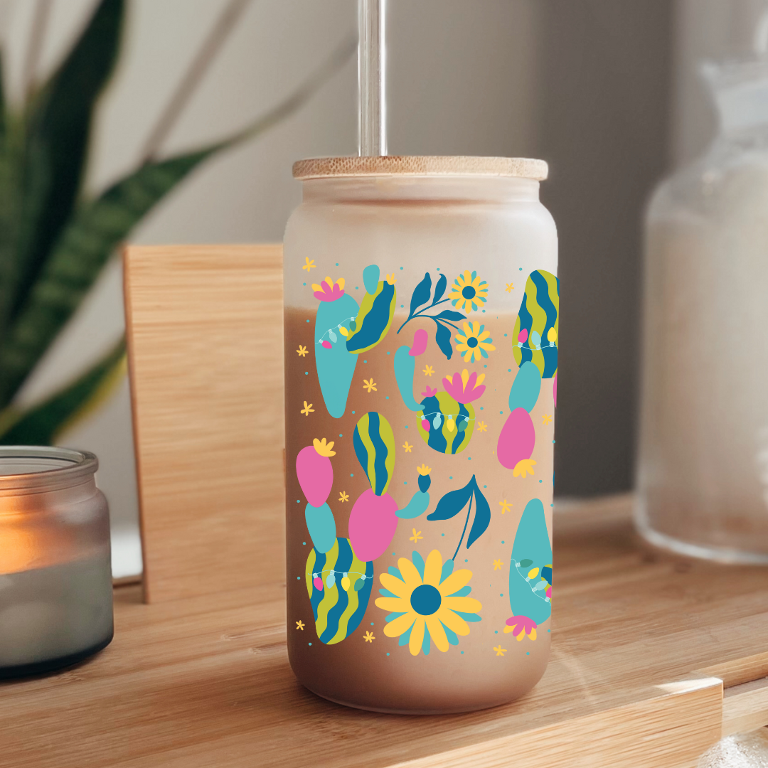 Christmas Cacti Glass Cup 16oz