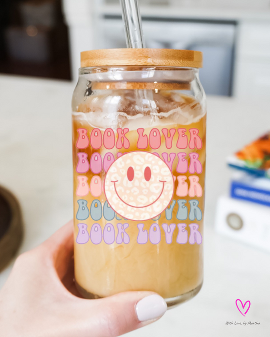 "Book Lover" Glass cup 16oz