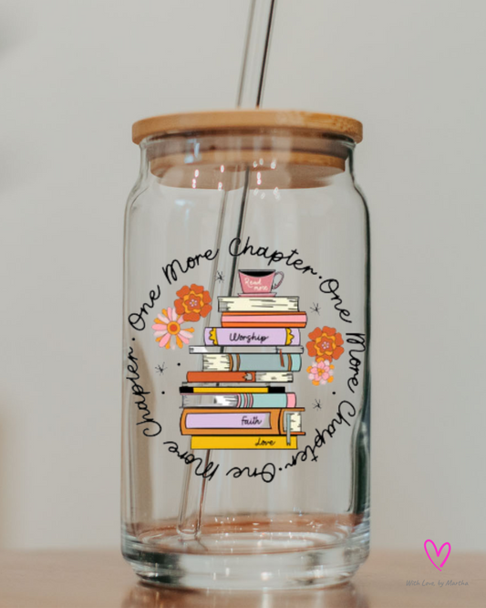 One more chapter (bible stack) Glass cup 16oz