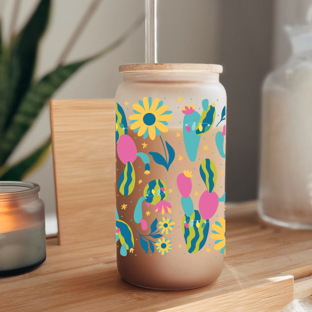 Christmas Cacti Glass Cup 16oz