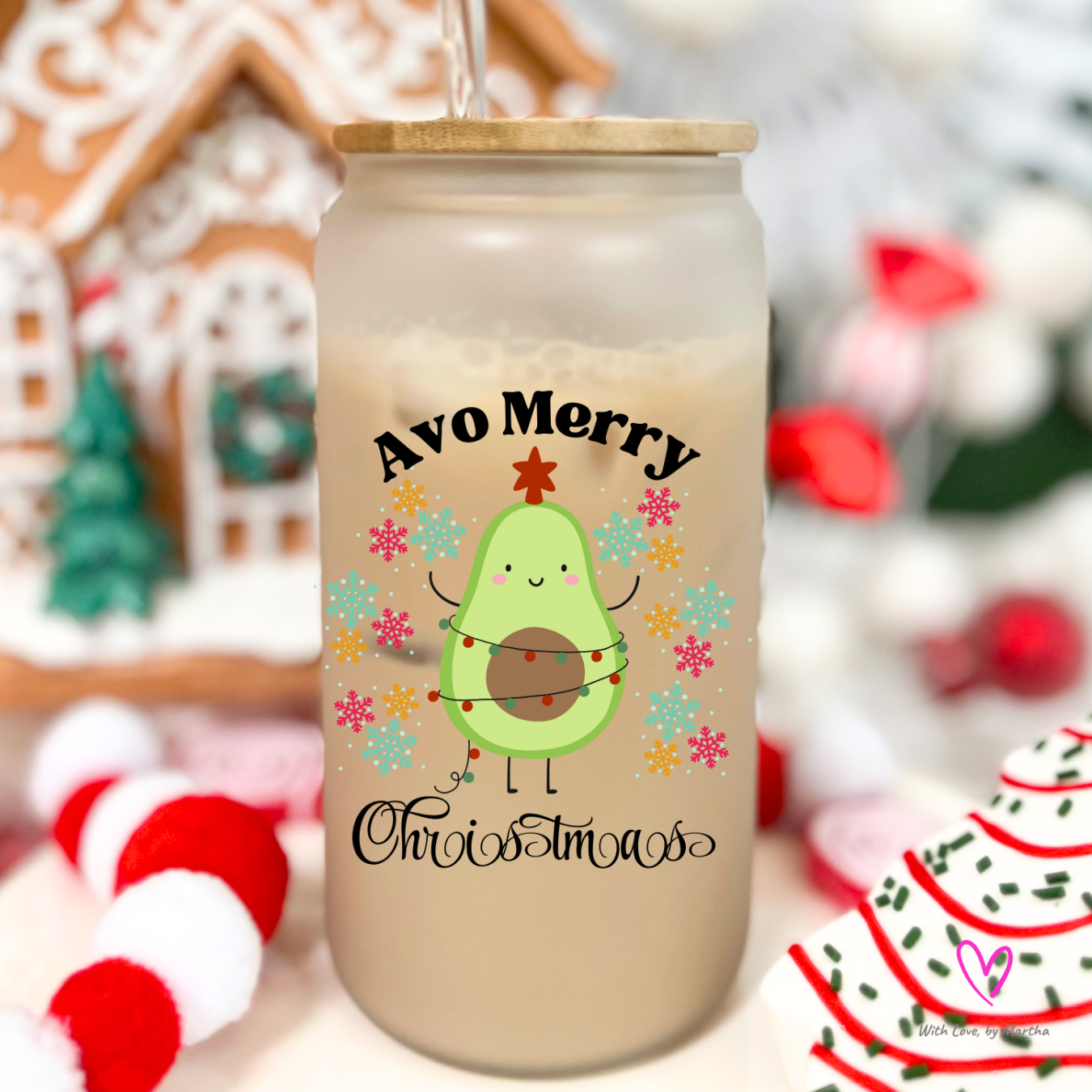Avo Merry Christmas Glass Cup 16oz