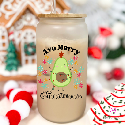 Avo Merry Christmas Glass Cup 16oz
