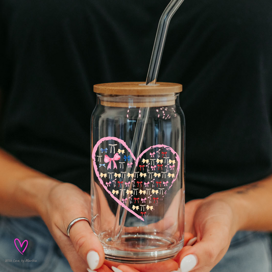 "Patriotic Bows heart" Glass cup 16oz