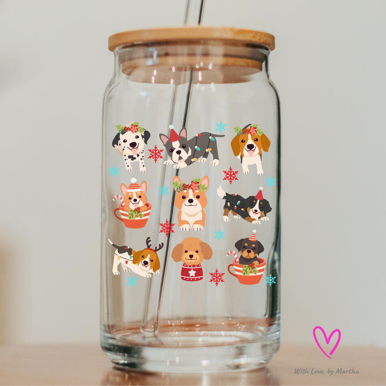 Christmas dogs Glass Cup 16oz