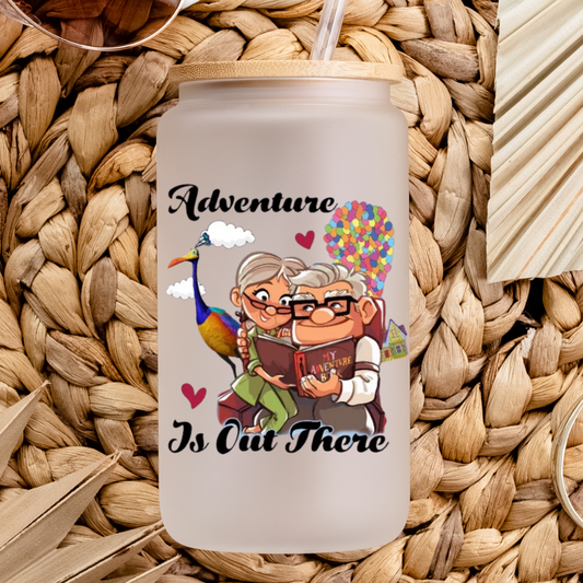 "Adventure Is out there" Glass cup 16oz