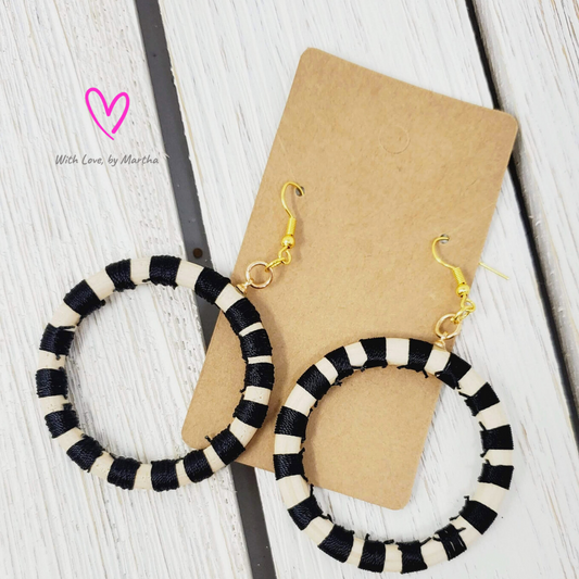 Black String wooden hoop earrings