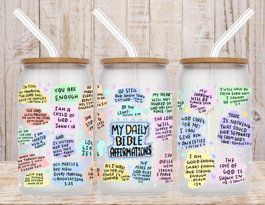 "My daily bible affirmations" Glass cup 16oz