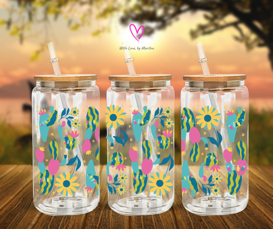 Christmas Cacti Glass Cup 16oz