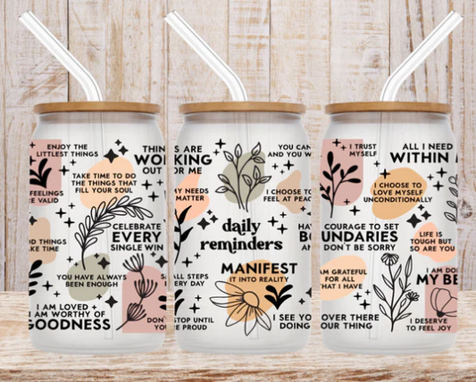"Daily Reminders" CLEAN version Glass cup 16oz