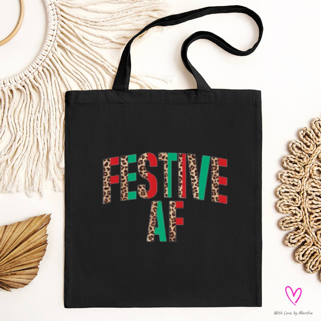 Festive AF (leaopard print) cotton tote