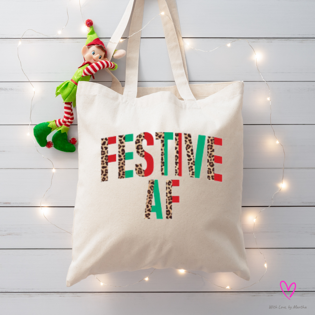 Festive AF (leaopard print) cotton tote